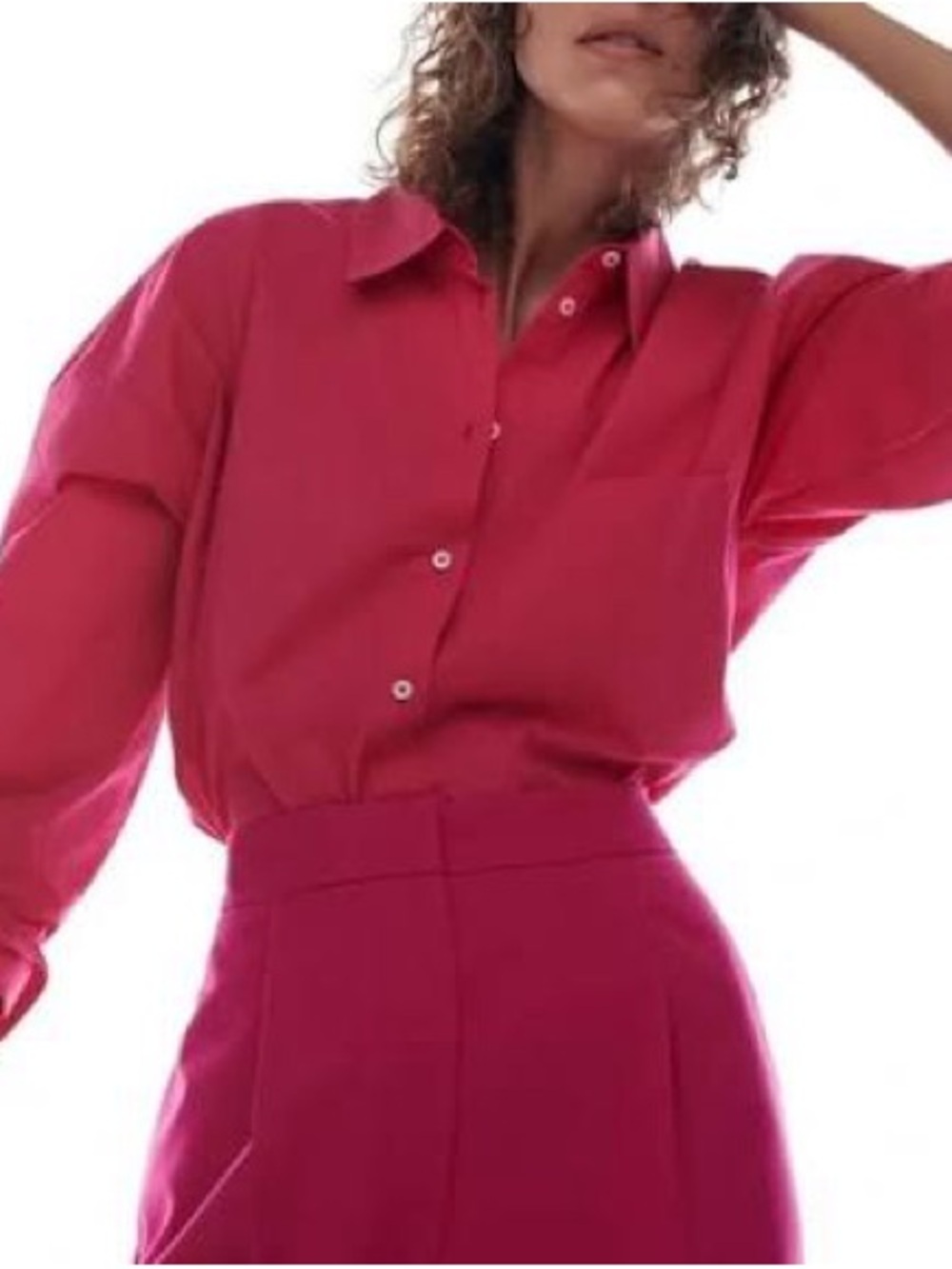 ZARA Bright Fuchsia Pink Long Sleeve Poplin Blouse XS Oversized - Picture 2 of 11